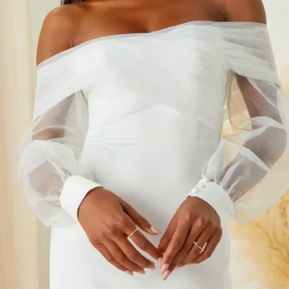 Lulu's NWT White Satin Organza Off-the-Shoulder Maxi Dress